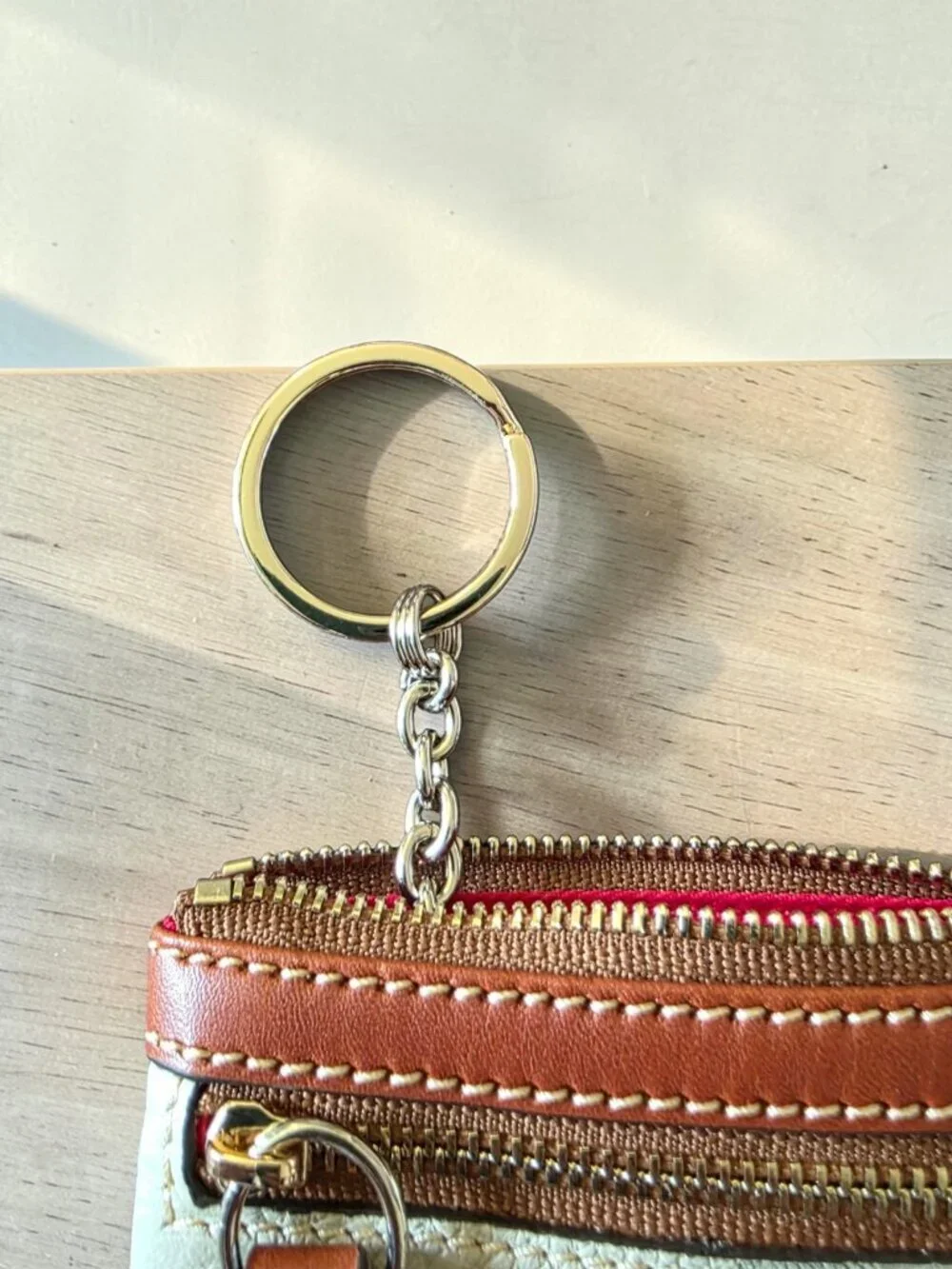NWT Dooney & Bourke Bone Pebbled Leather Key Pouch Wallet Coin Purse Tan